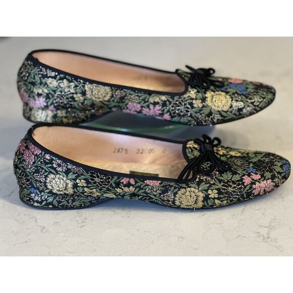 Daniel Green Vintage House Shoes Size 2A 75 Metallic Floral Brocade Fast Ship - Picture 1 of 14